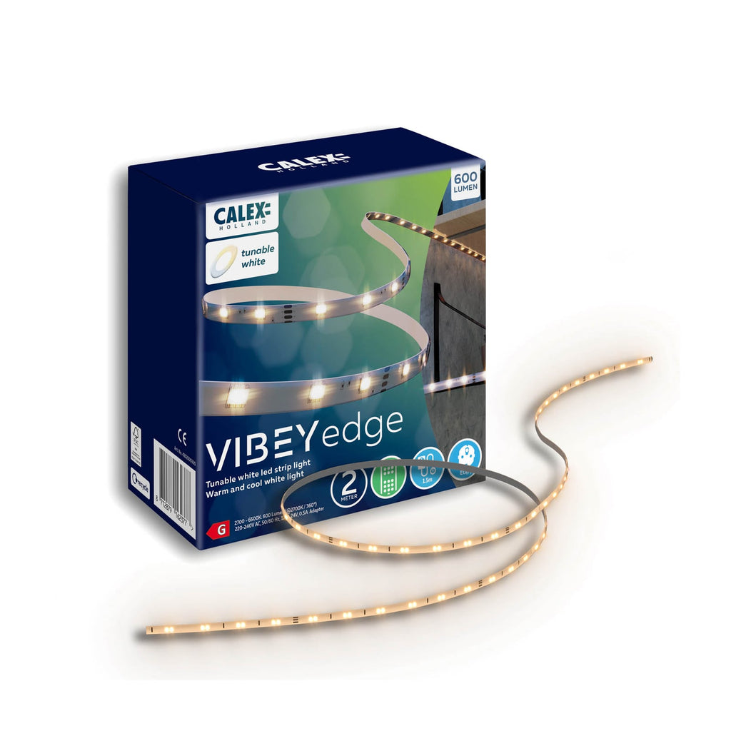 LED-stripe Vibey CCT dimbar 2 m med fjernkontroll 12W Calex forfra