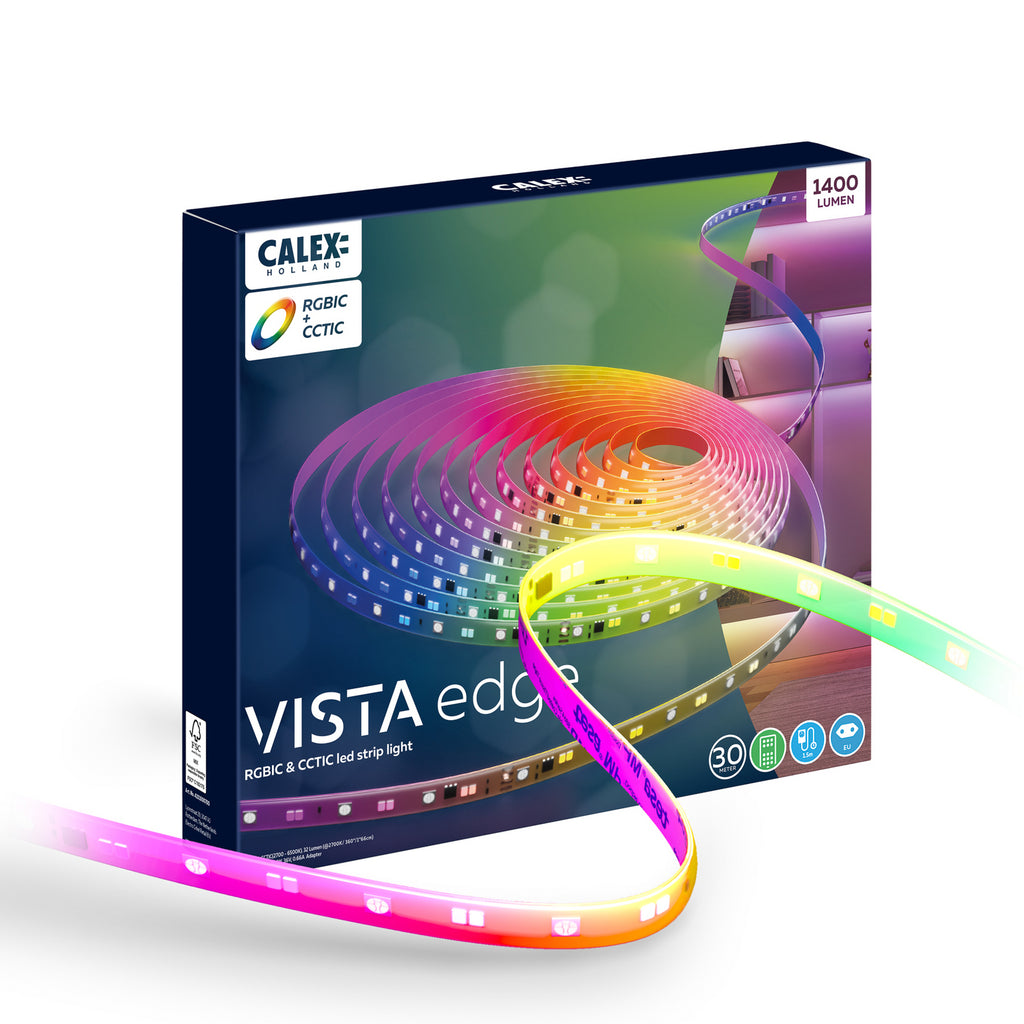 LED-stripe Vista RGB CCT 30 m dimbar med fjernkontroll - Calex montert