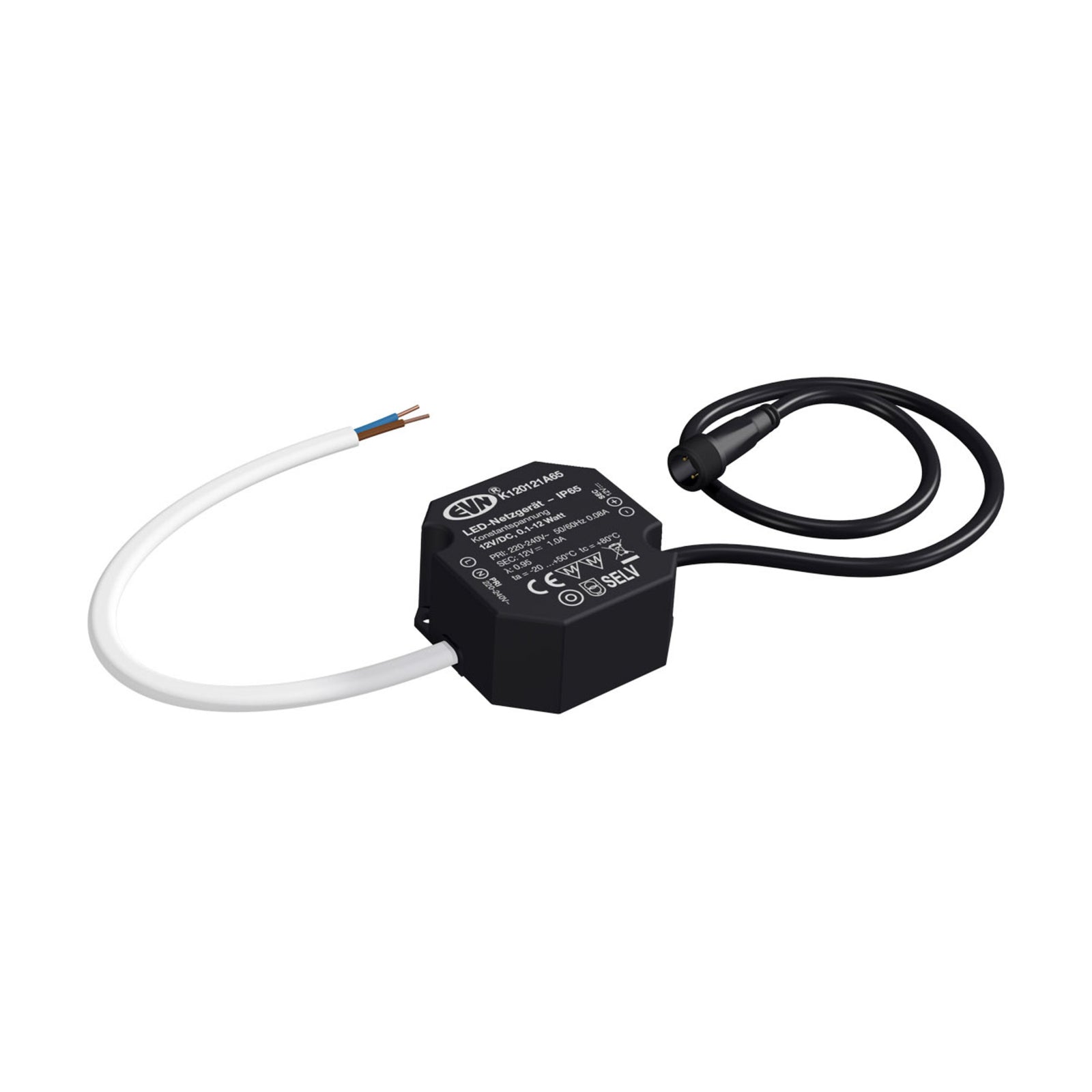LED-strømforsyning 12V/DC 0,1-12W IP65 stikksystem EVN for effektiv LED-belysning