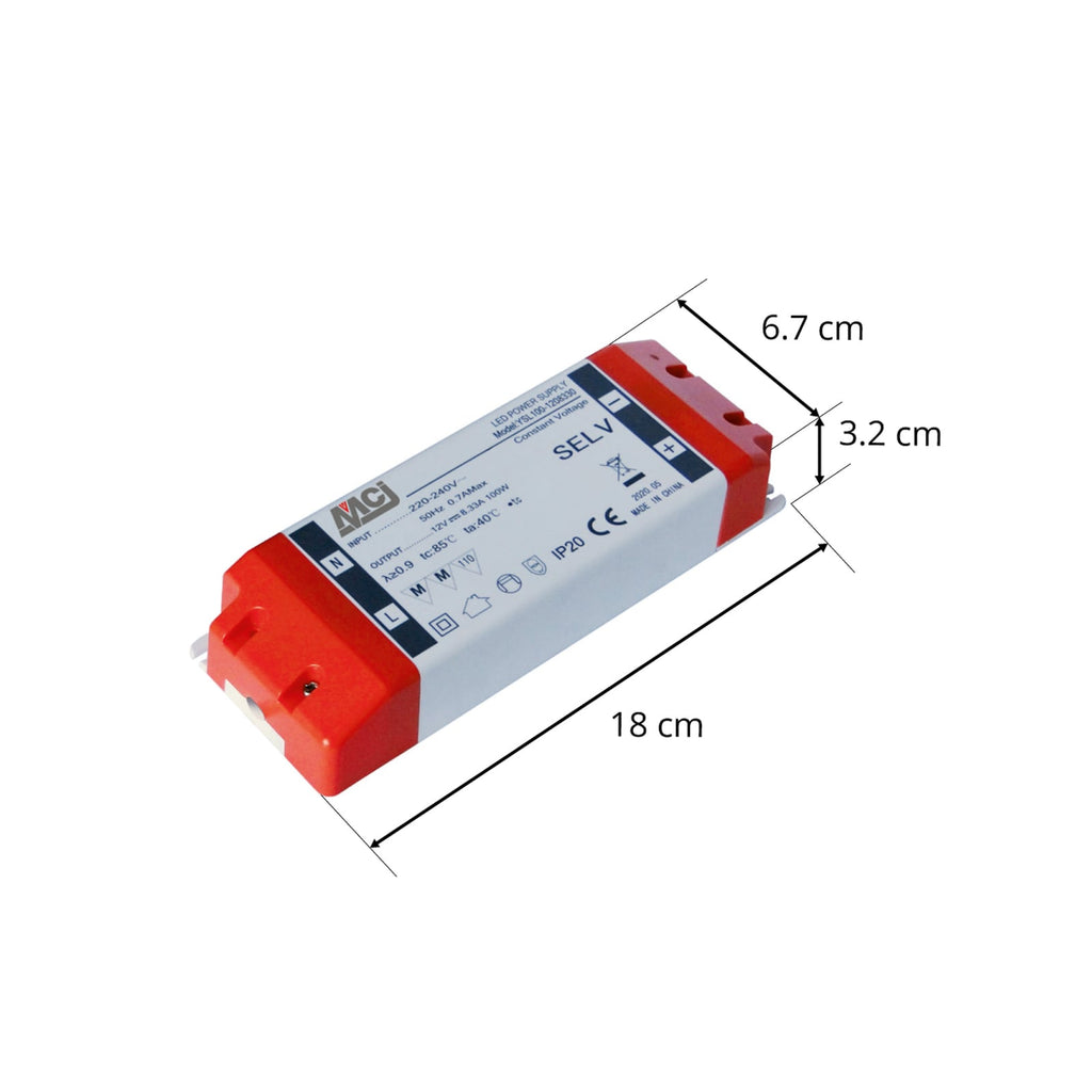 LED-strømforsyning 12V/DC 20W hvit/oransje Euluna sideprofil