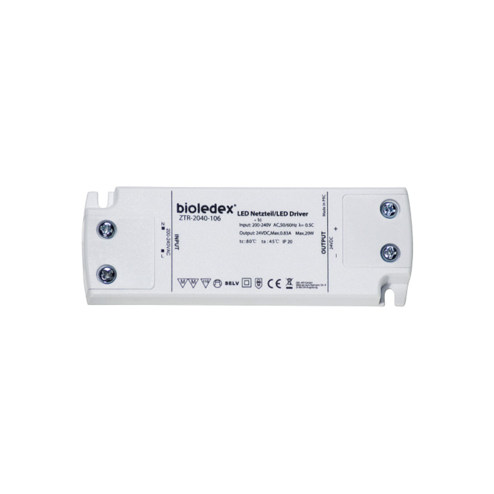 LED-strømforsyning 24V DC 20W hvit IP20 Bioledex for innendørs bruk