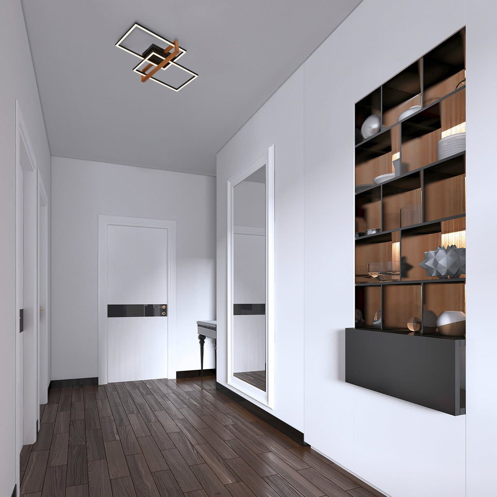 Bakside av LED taklampe 2-lys metall/tre svart 55 cm 33W Briloner