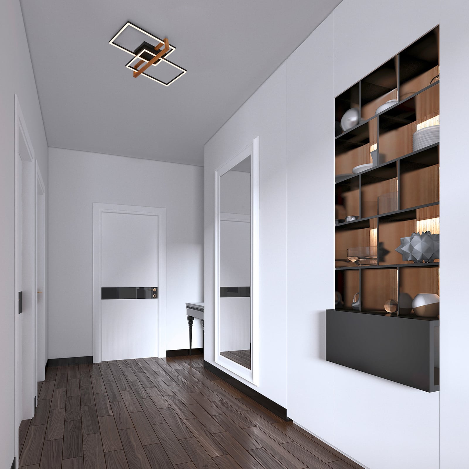 Bakside av LED taklampe 2-lys metall/tre svart 55 cm 33W Briloner