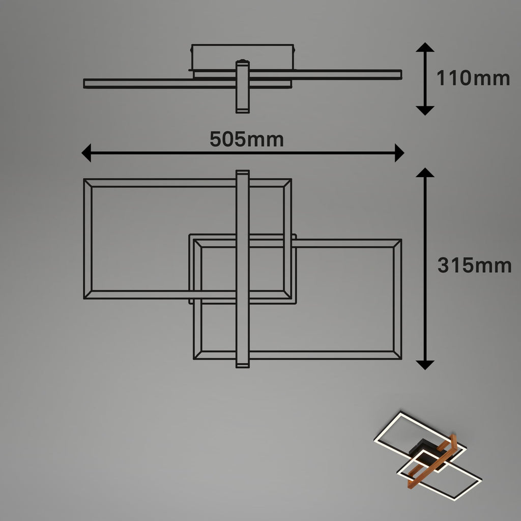 Detaljbilde av LED taklampe 2-lys metall/tre svart 55 cm 33W Briloner