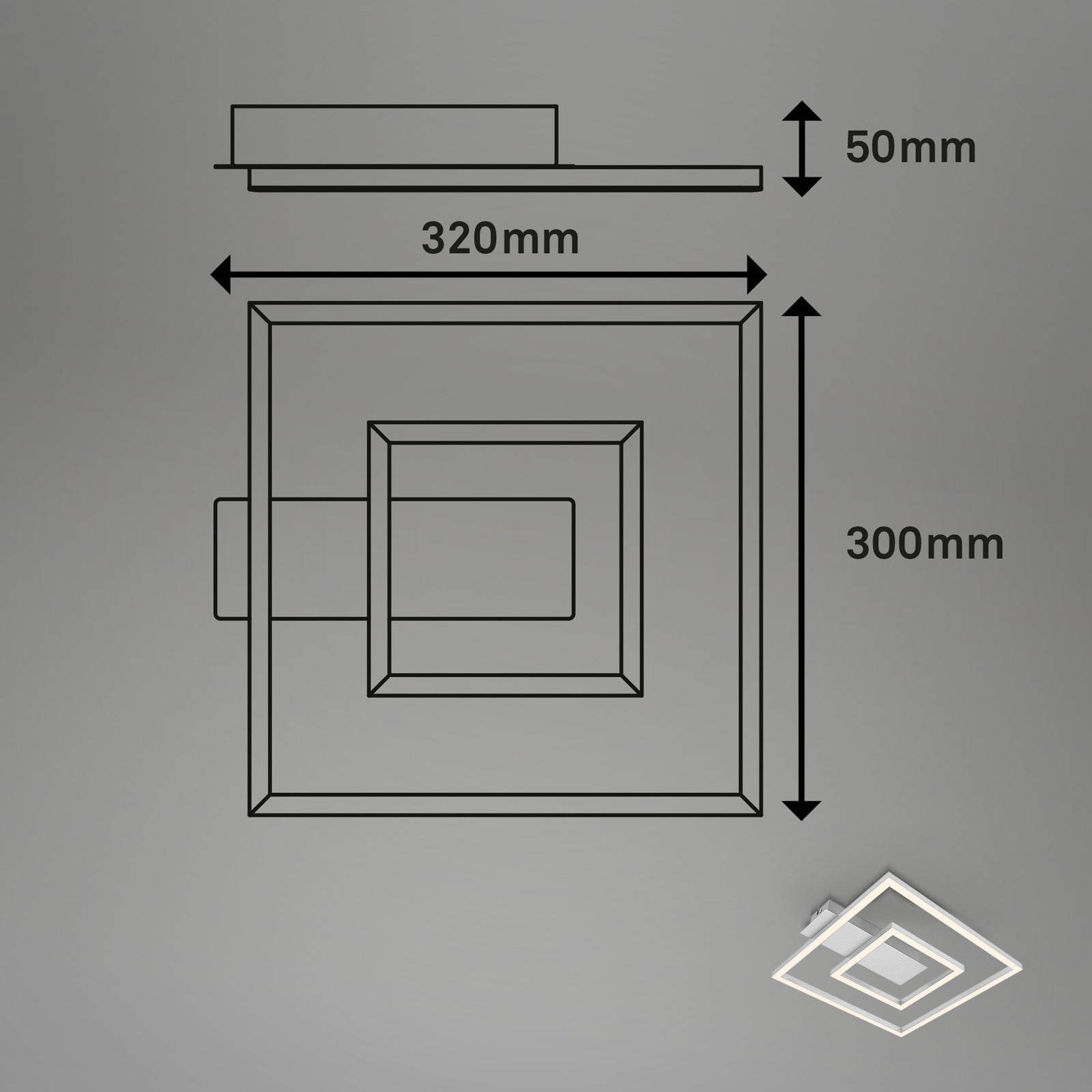 Detalj av LED taklampe 3772 med 2 rammer aluminium