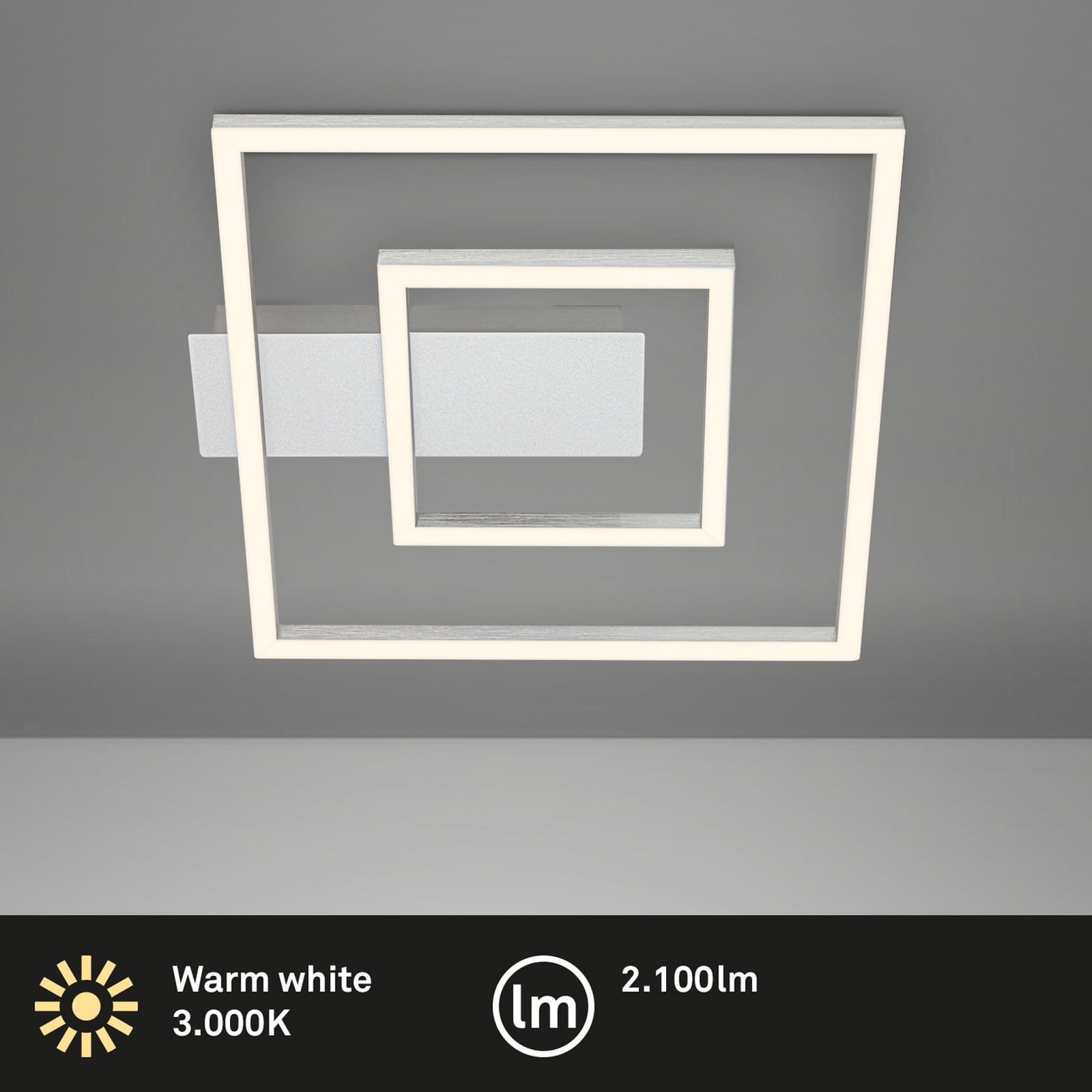 Nærbilde av LED taklampe 3772 med 2 rammer aluminium