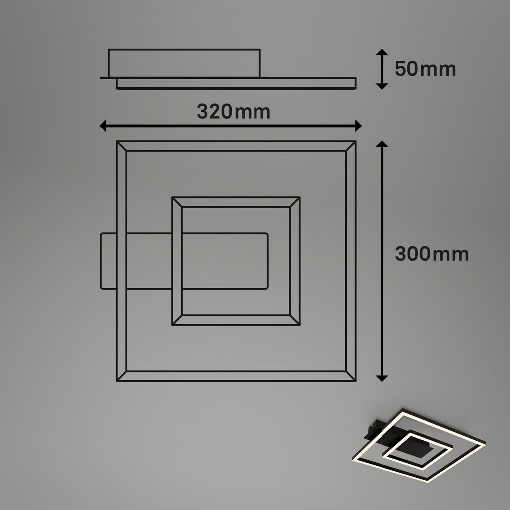 LED taklampe 3772 med 2 rammer svart metall detalj