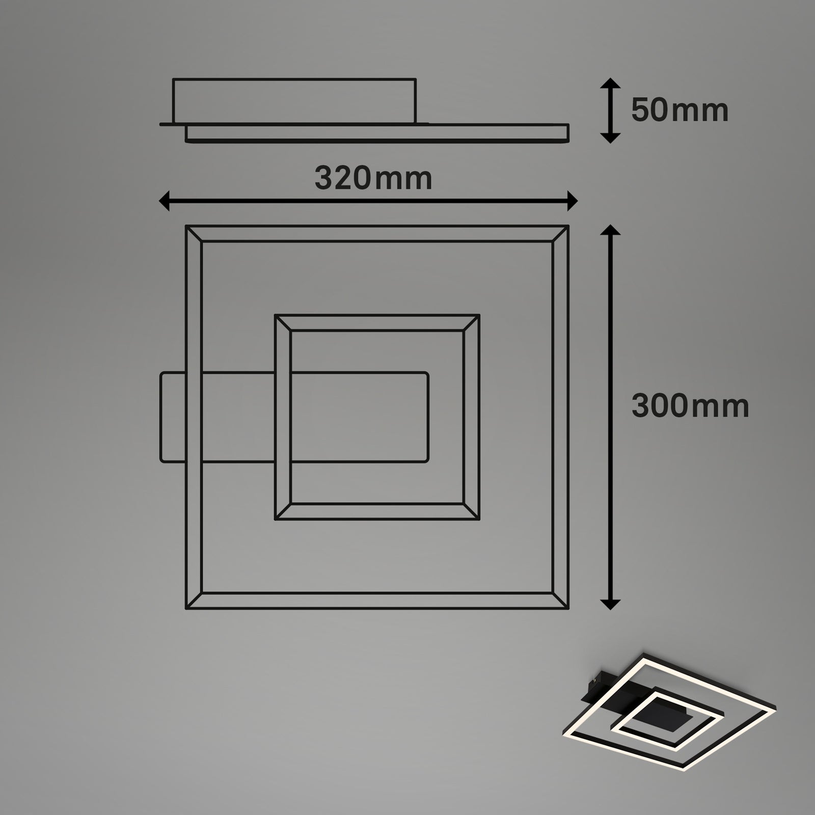 LED taklampe 3772 med 2 rammer svart metall detalj