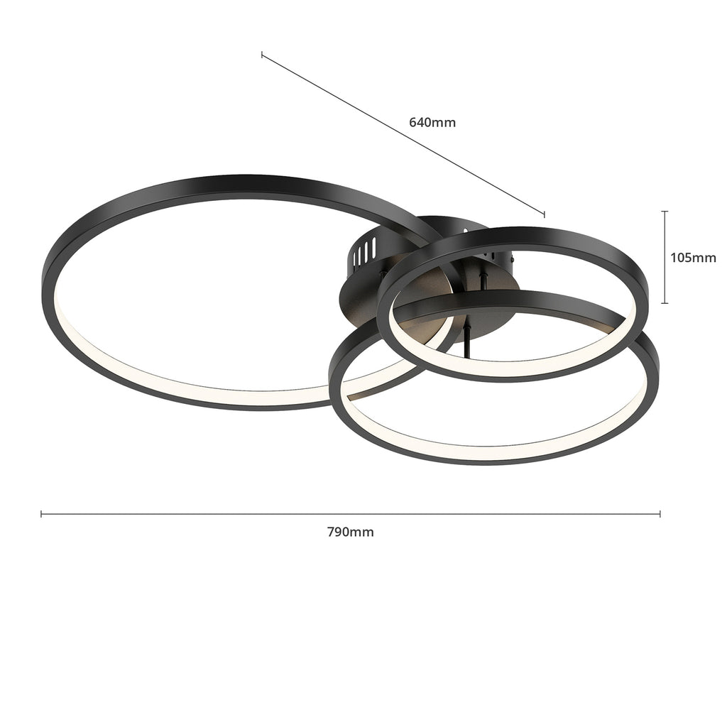 Montert LED taklampe Aaron smart antrasitt RGB CCT dimbar 36W i rom