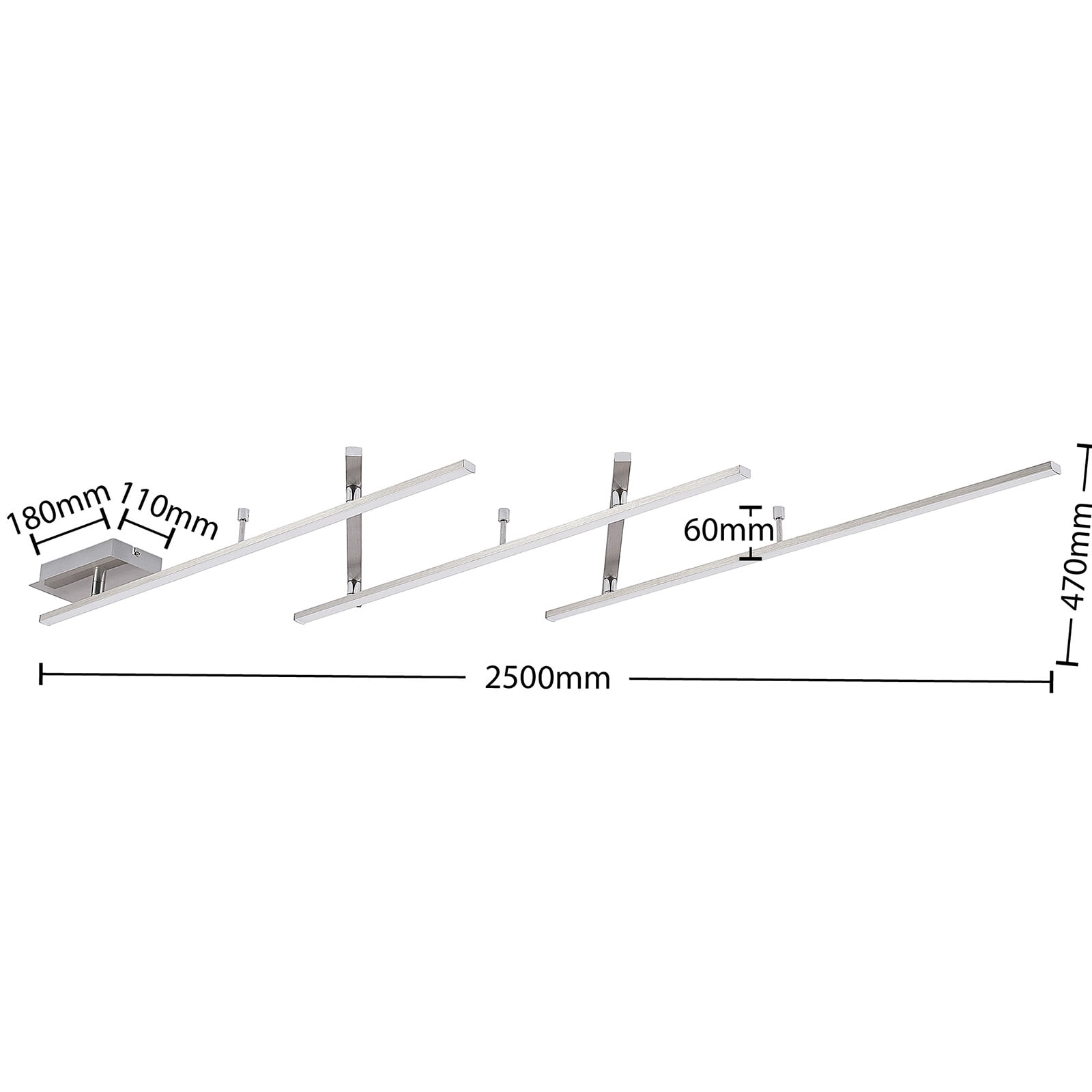 LED taklampe Acia dimbar nikkel 250 cm 25W montert i rom
