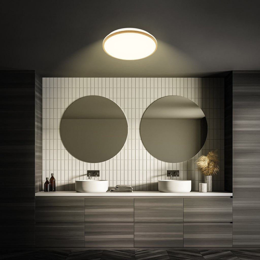 LED taklampe Acorus Ø33 cm hvit trefarget bakside