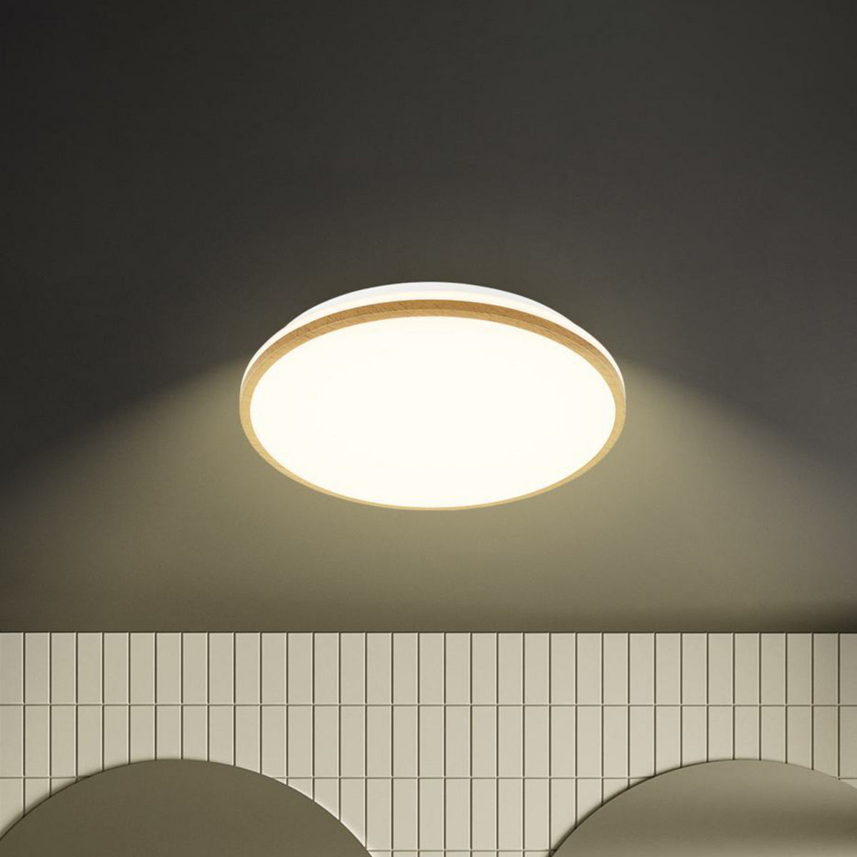 LED taklampe Acorus Ø33 cm hvit trefarget front