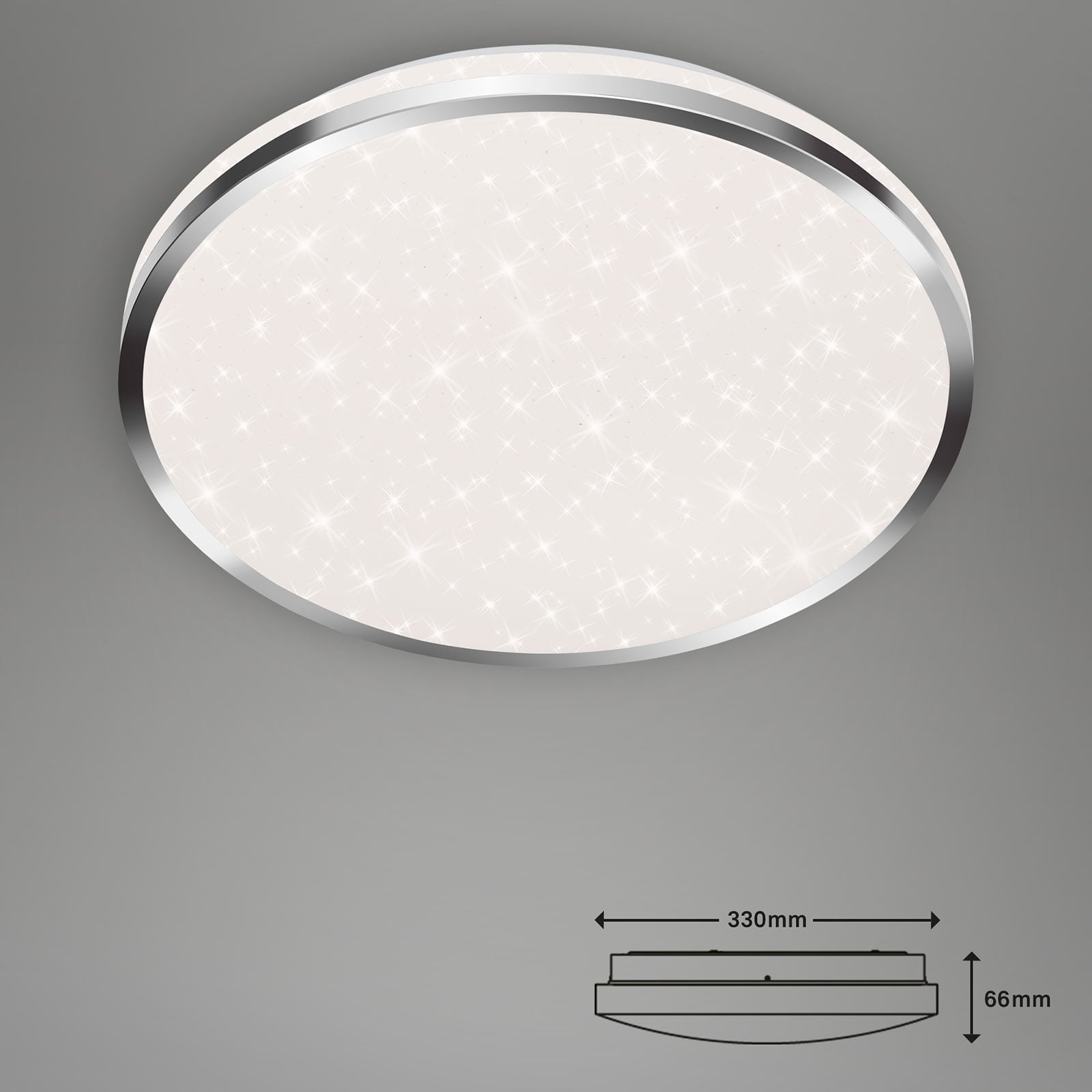 LED taklampe Acorus stjerndekor montert i tak