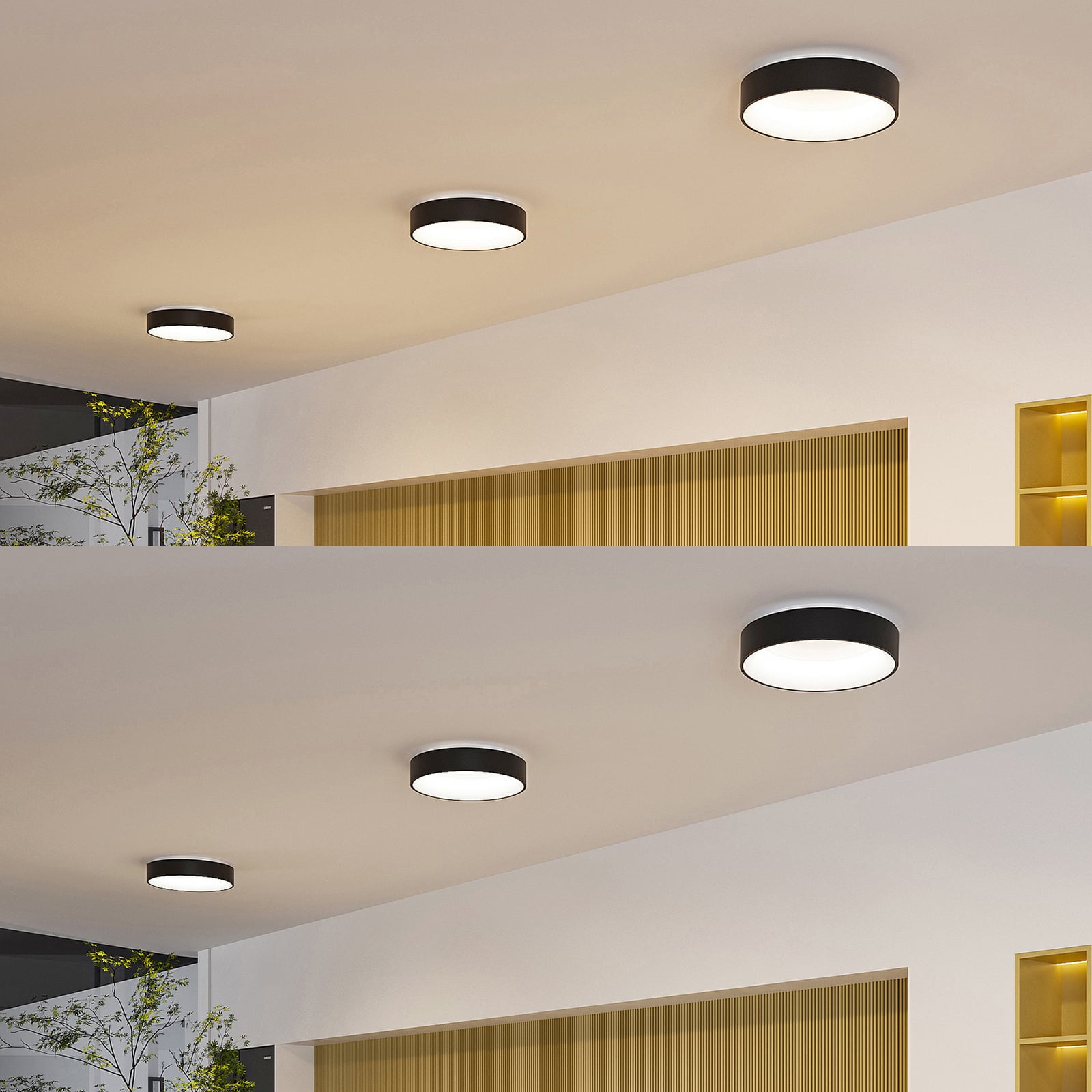 Detalj av LED taklampe Aleksi dimbar svart CCT Ø45 cm