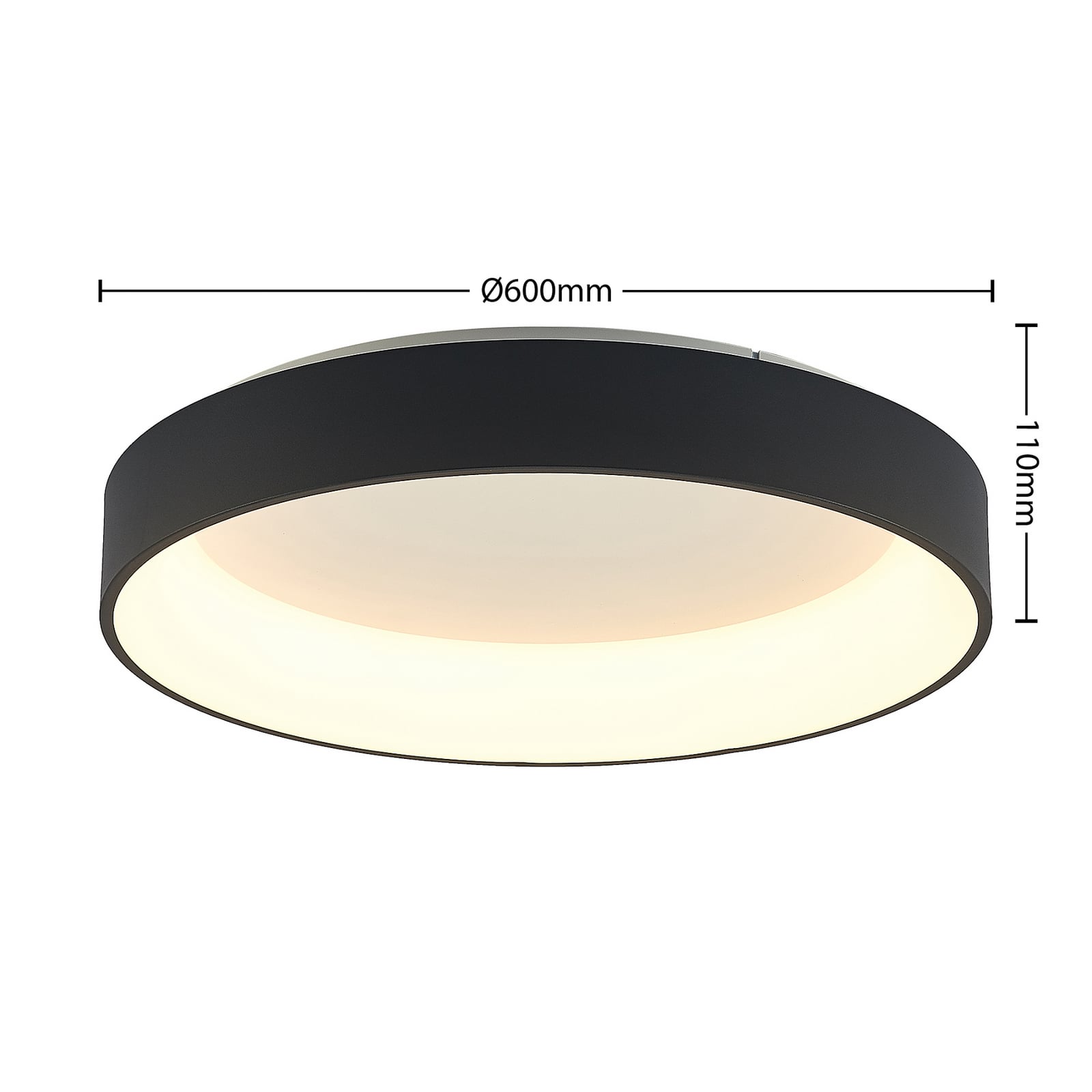 LED taklampe Aleksi dimbar svart metall Ø60 cm CCT detalj