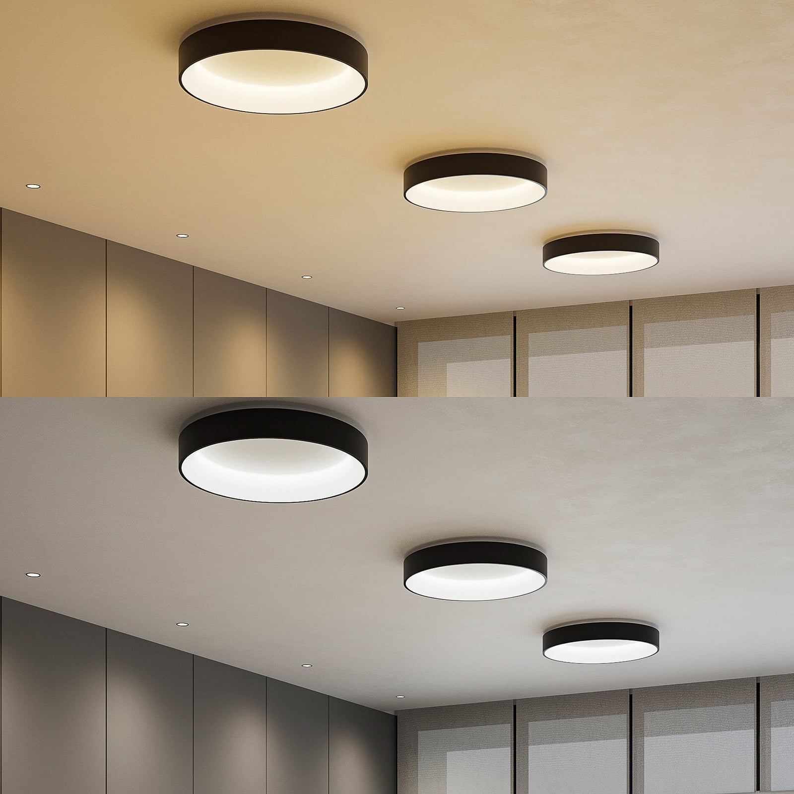 LED taklampe Aleksi dimbar svart metall Ø60 cm CCT i moderne interiør