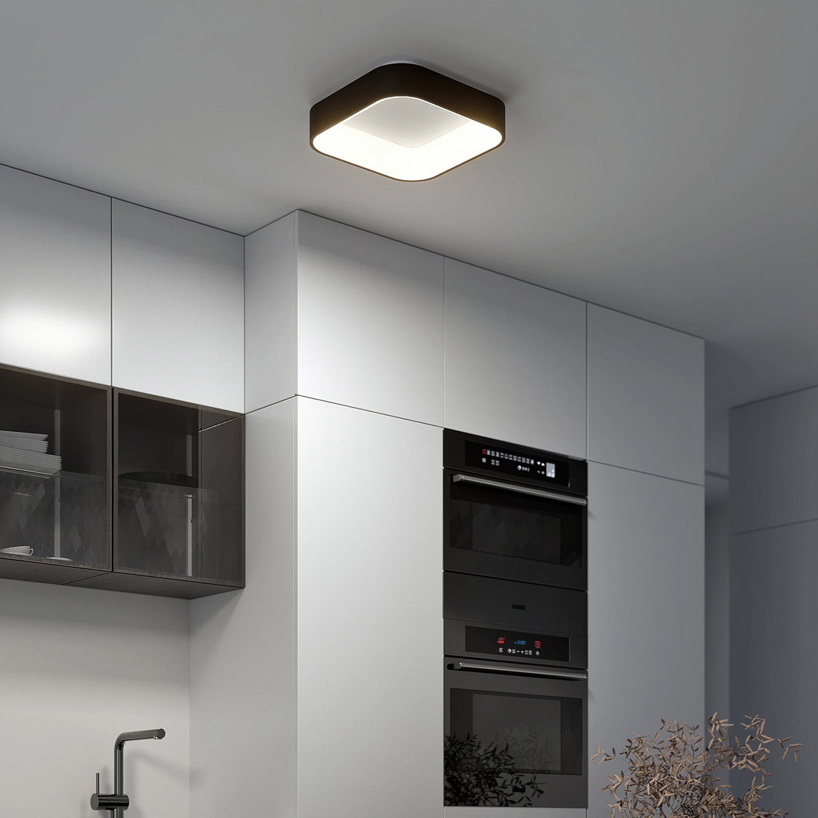 LED taklampe Aleksi svart CCT dimbar i bruk