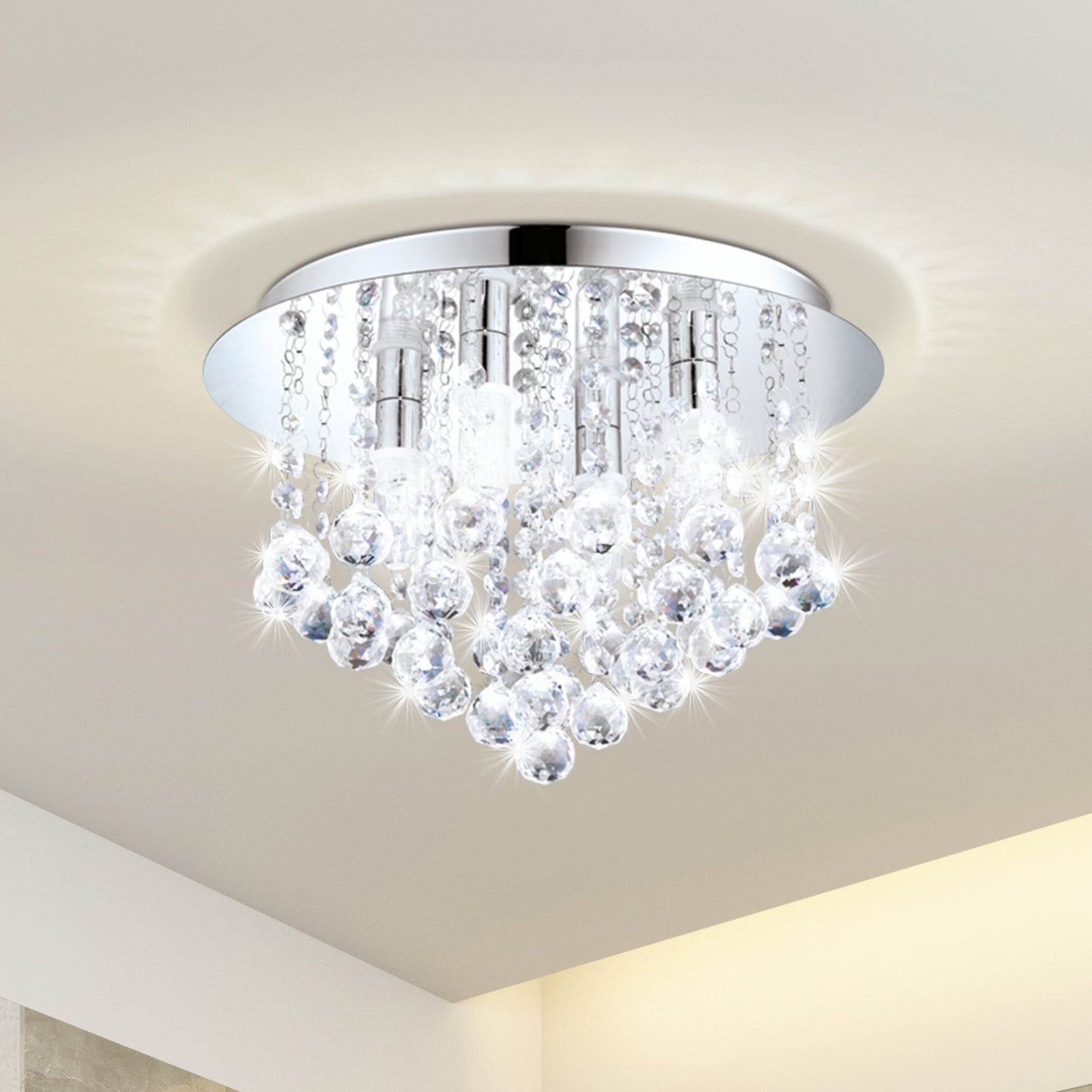 LED taklampe Almonte krystallglass krom forfra