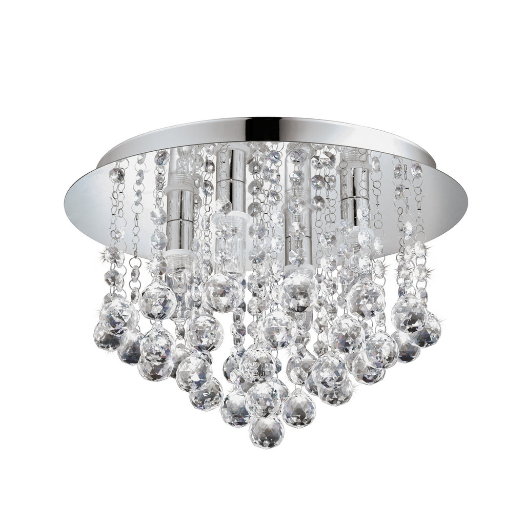 Nærbilde av krystallglass på LED taklampe Almonte krom