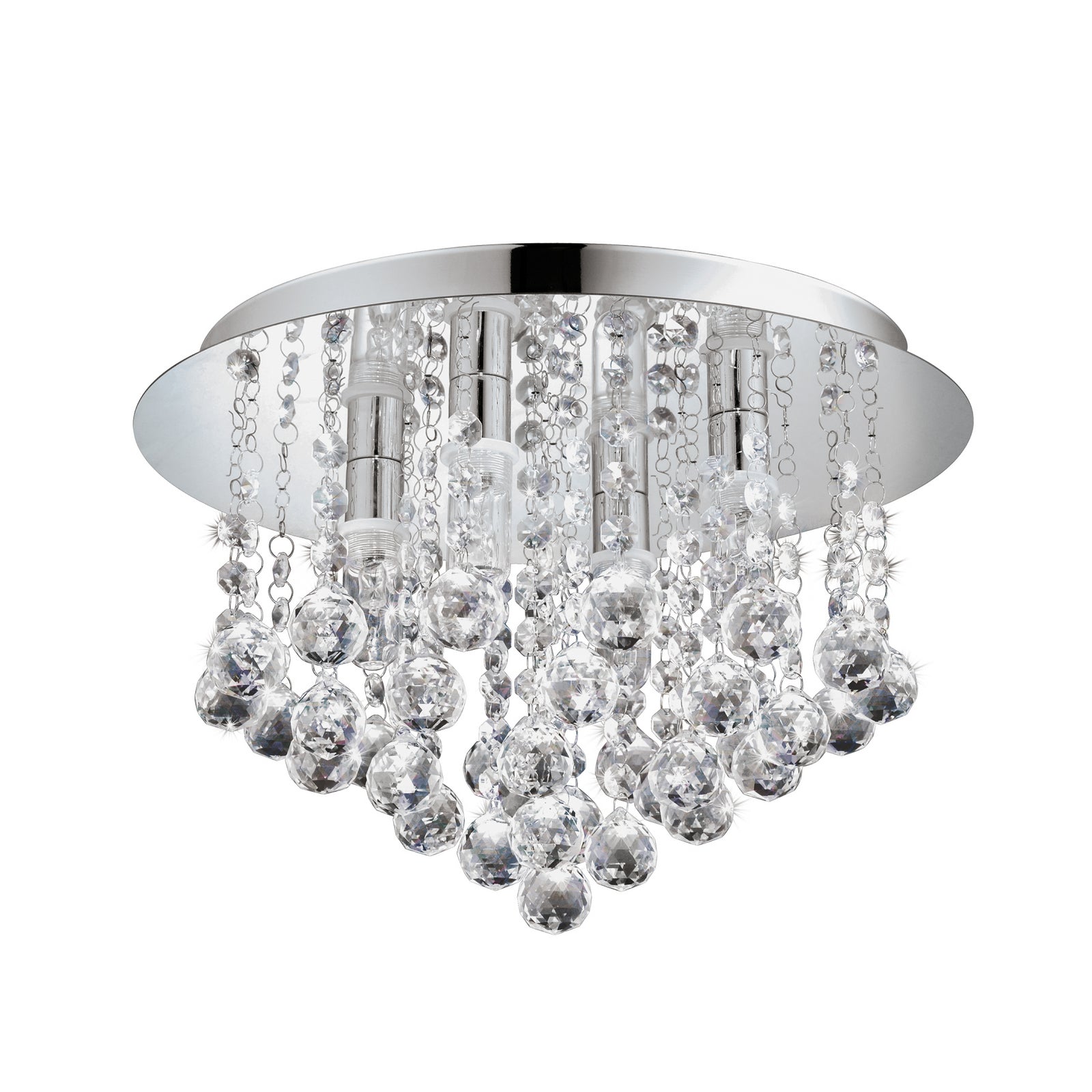 Nærbilde av krystallglass på LED taklampe Almonte krom