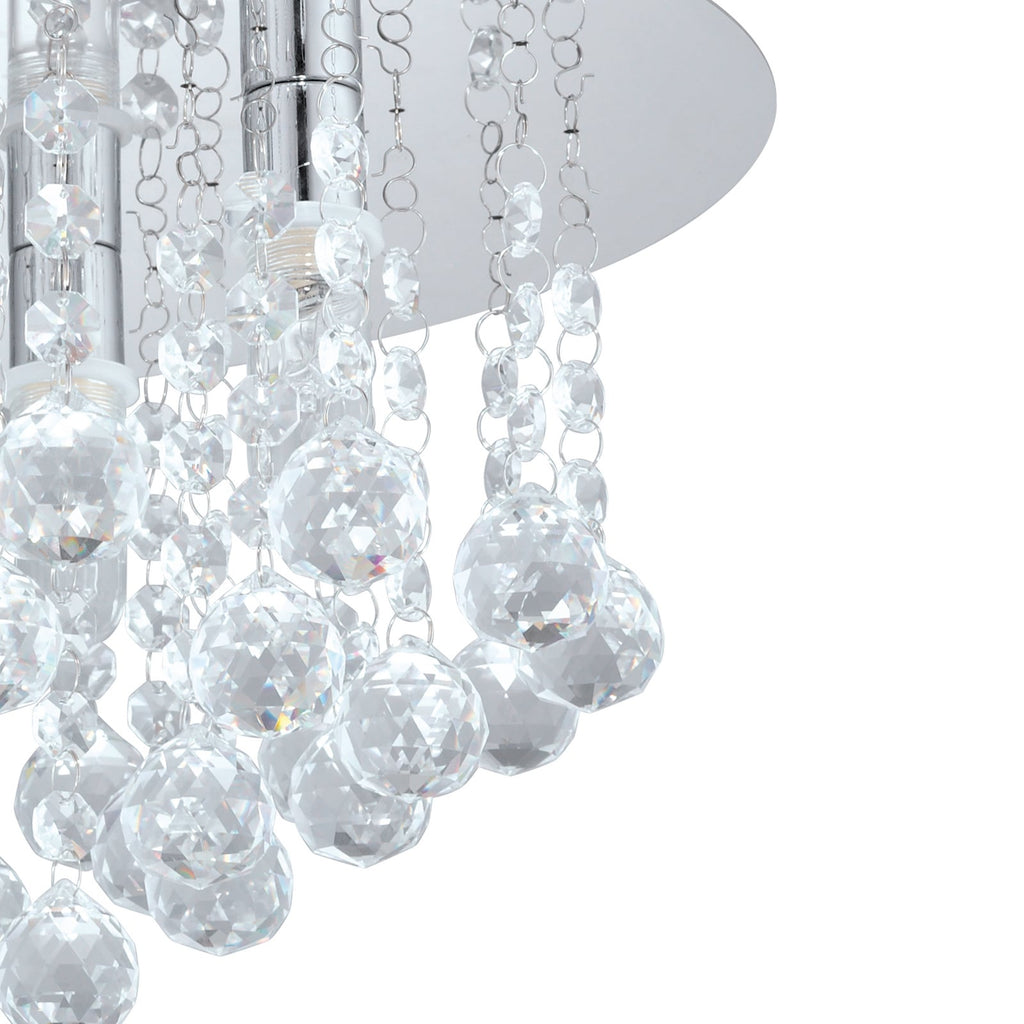 LED taklampe Almonte krom og krystallglass sett fra siden