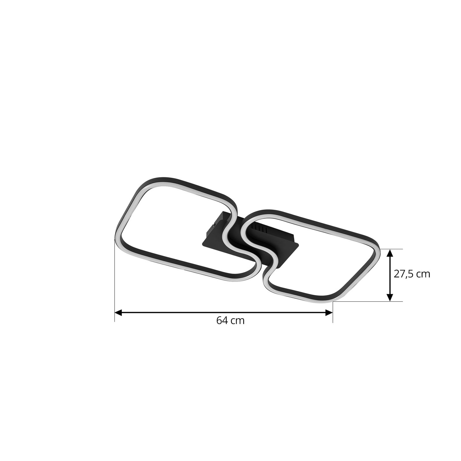 Nærbilde av LED taklampe Amiya firkantet svart aluminium 64 cm