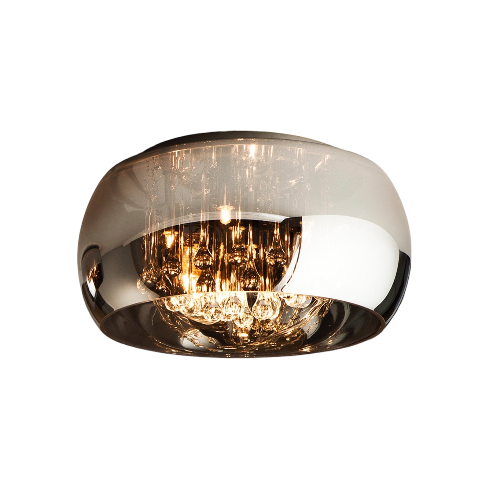 LED taklampe Argos med krystalldråper glass forfra