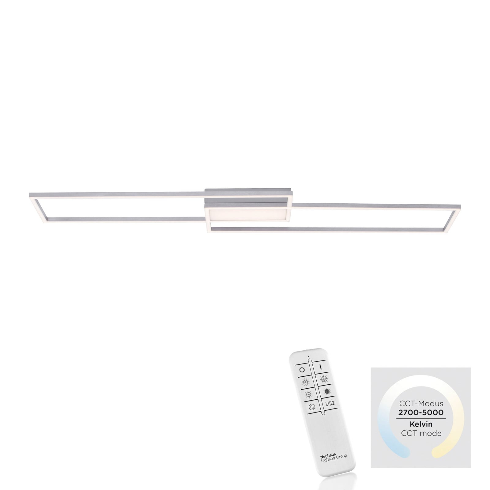 LED taklampe Asmin CCT dimbar stål 109,5x25,7 cm lysstyrke