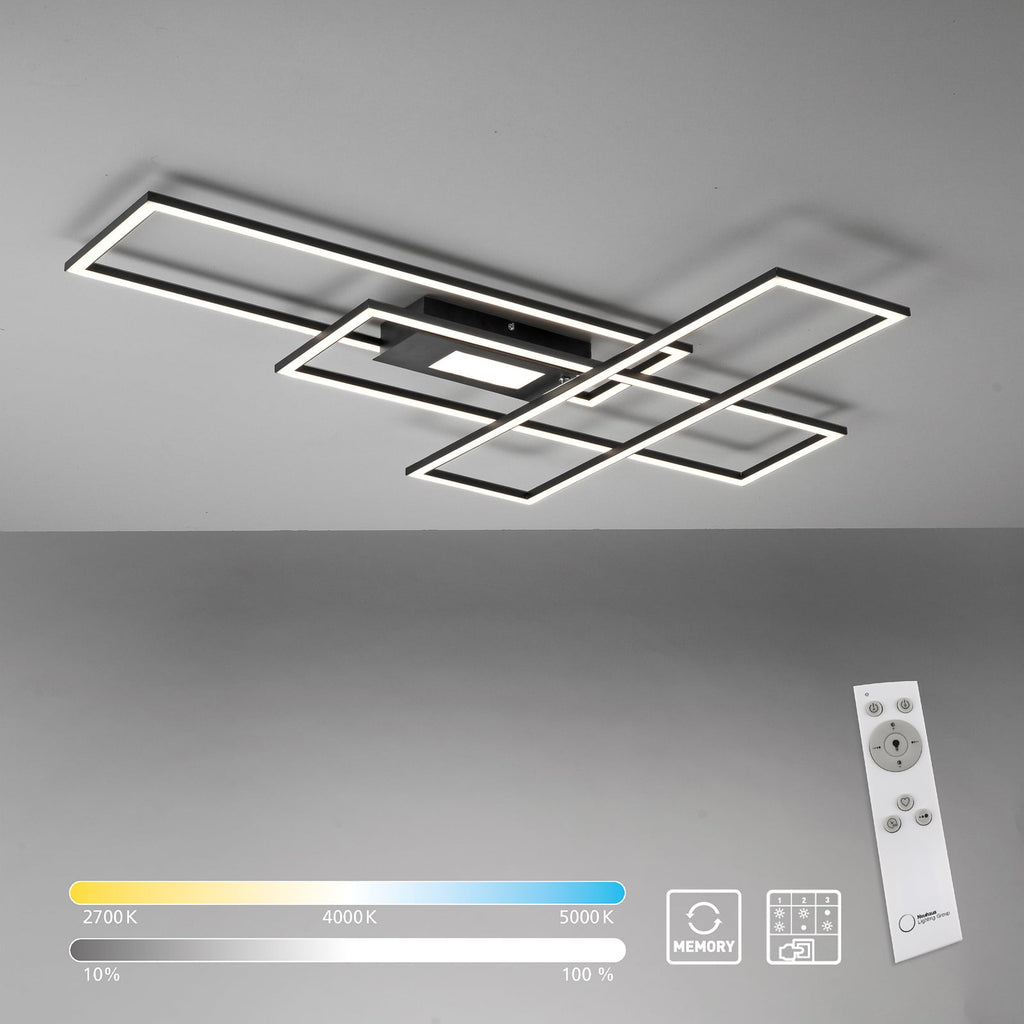 LED taklampe Asmin CCT dimbar svart 99x69 cm fjernkontroll og batterier