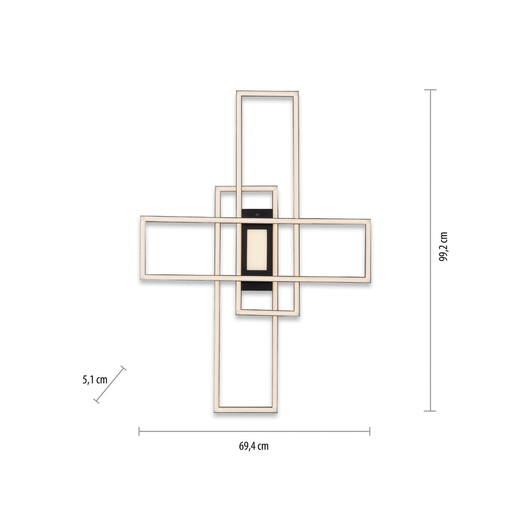 LED taklampe Asmin CCT dimbar svart 99x69 cm nærbilde av fjernkontroll