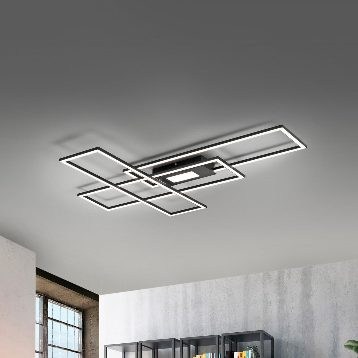 LED taklampe Asmin CCT dimbar svart 99x69 cm forfra