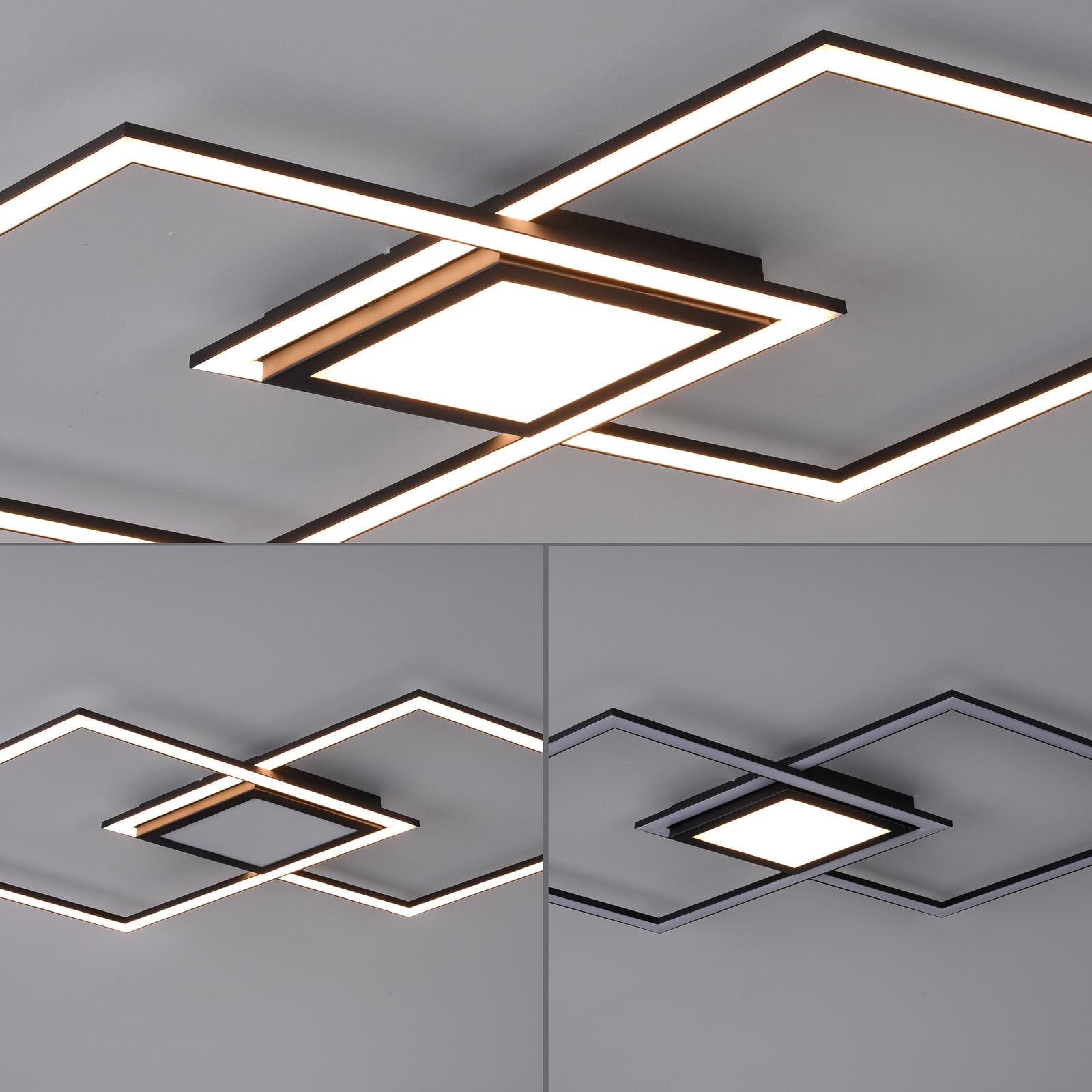 LED taklampe Asmin dimbar svart 106x37 cm CCT 45W nærbilde ramme