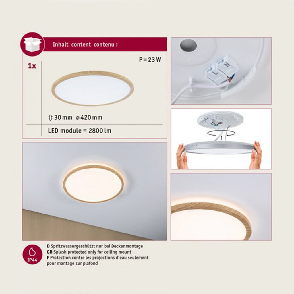 LED taklampe Atria Shine eik Ø42 cm med varm hvit belysning