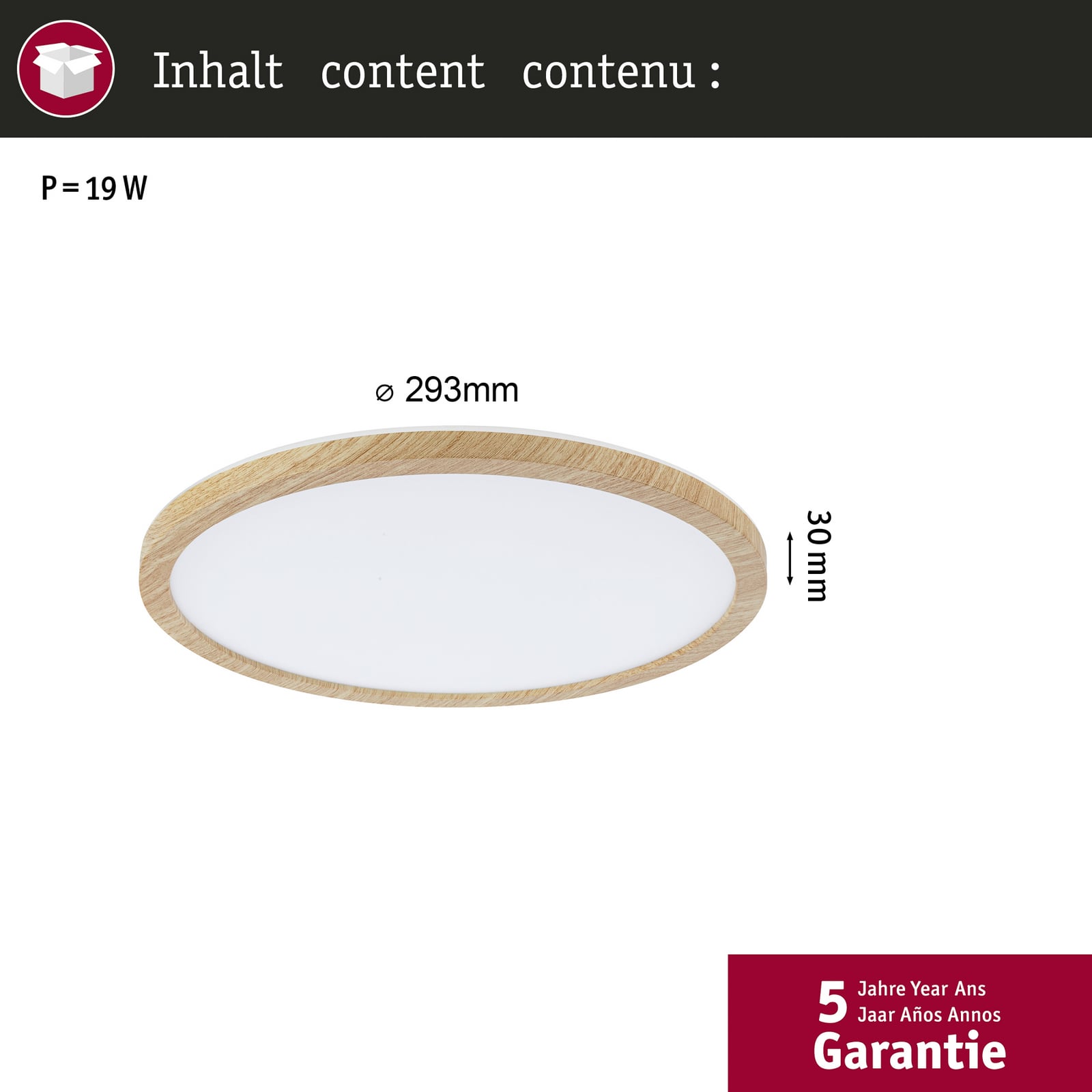 Nærbilde LED taklampe Atria Shine eik Ø29 cm Paulmann lyspunkt