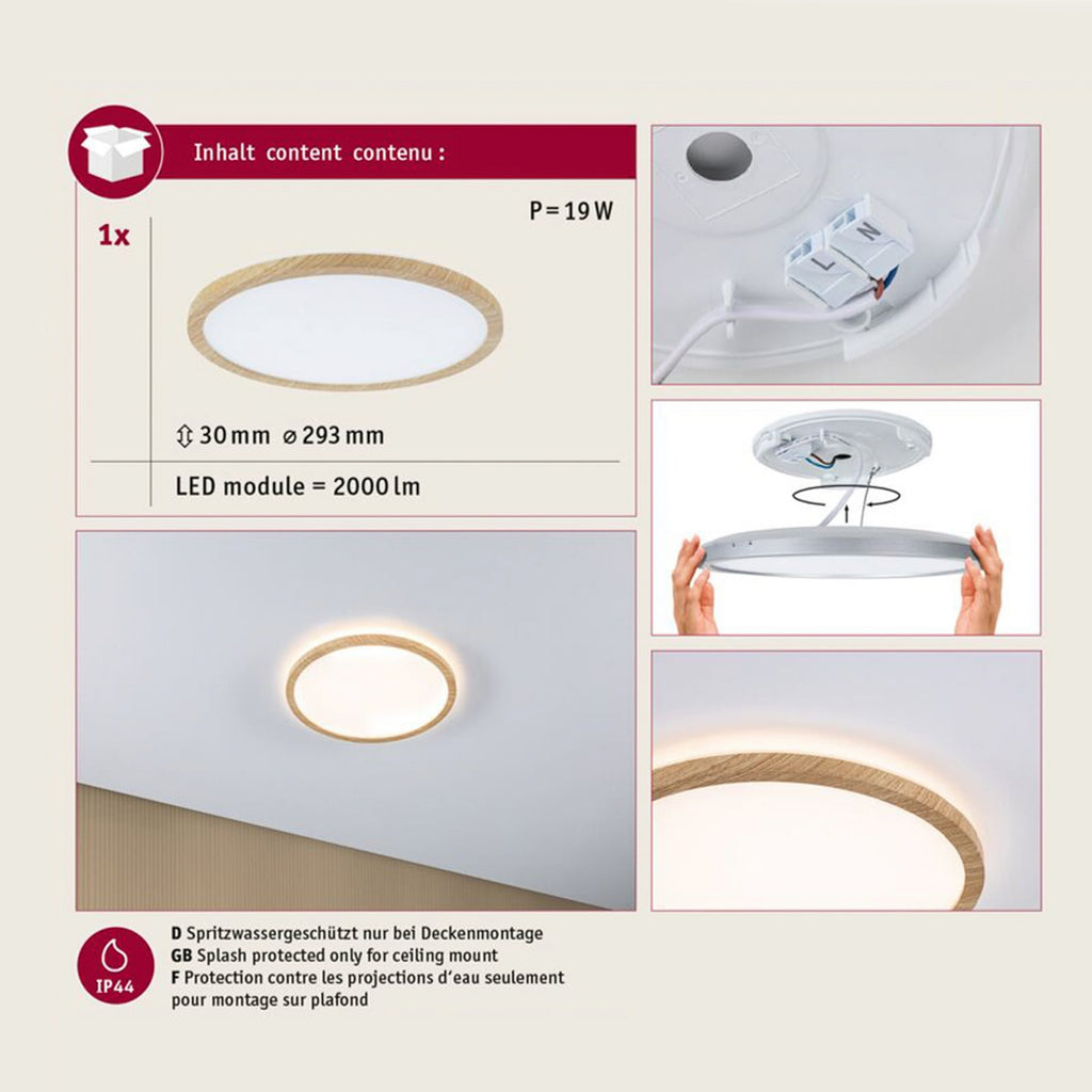 LED taklampe Atria Shine eik Ø29 cm Paulmann detalj av materiale