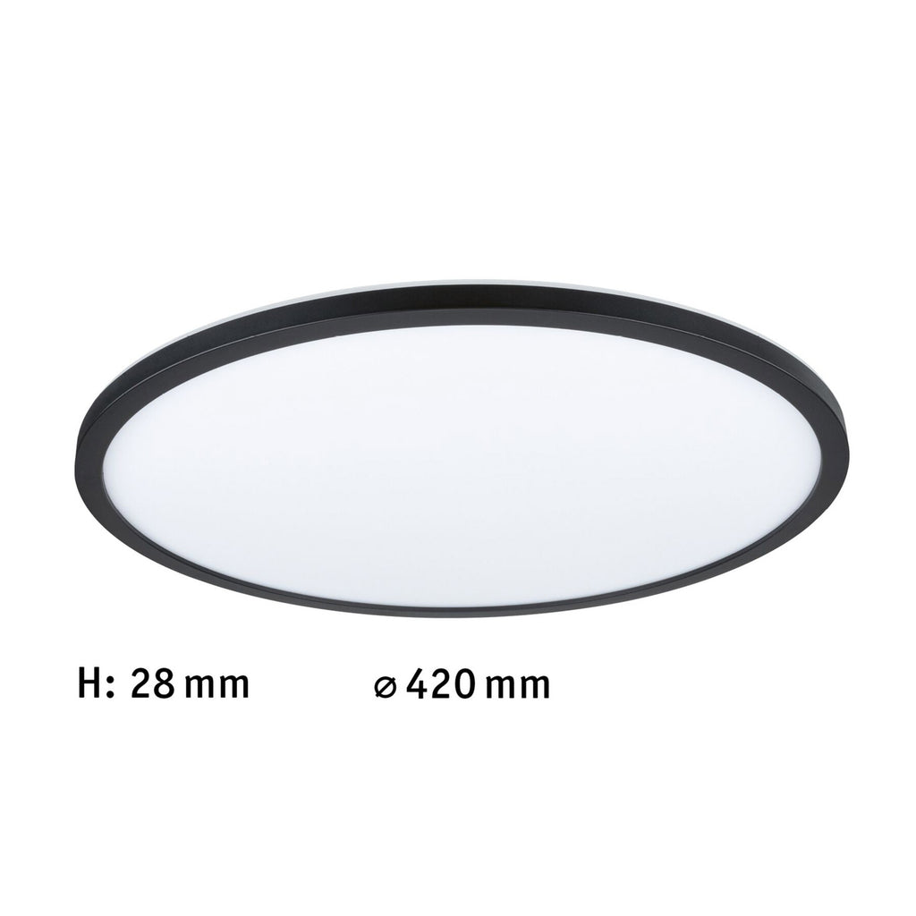 Nærbilde av LED taklampe Atria Shine panel dimbar svart Ø42 cm