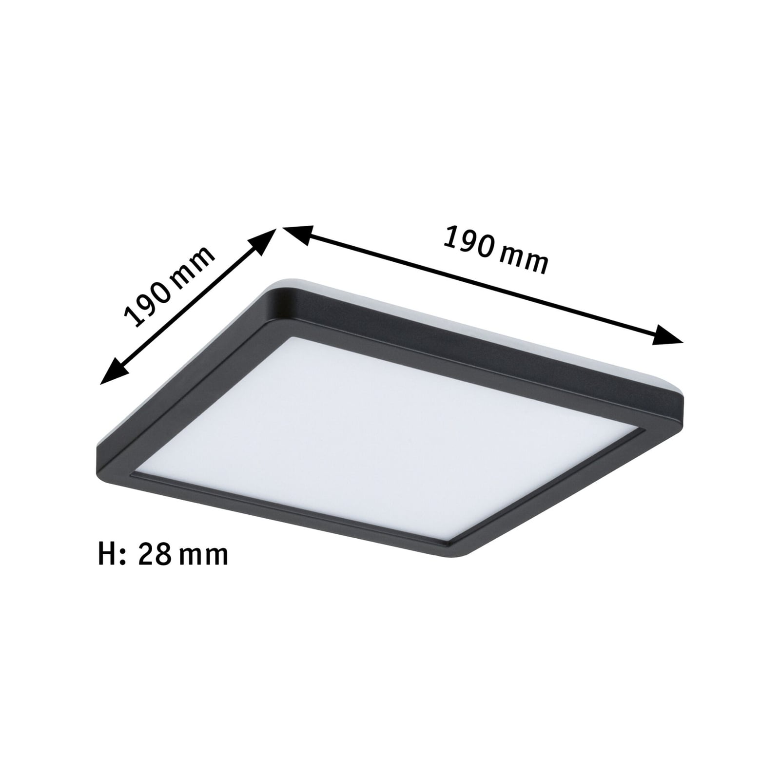 Nærbilde av LED taklampe Atria Shine svart 19x19 cm varmhvit