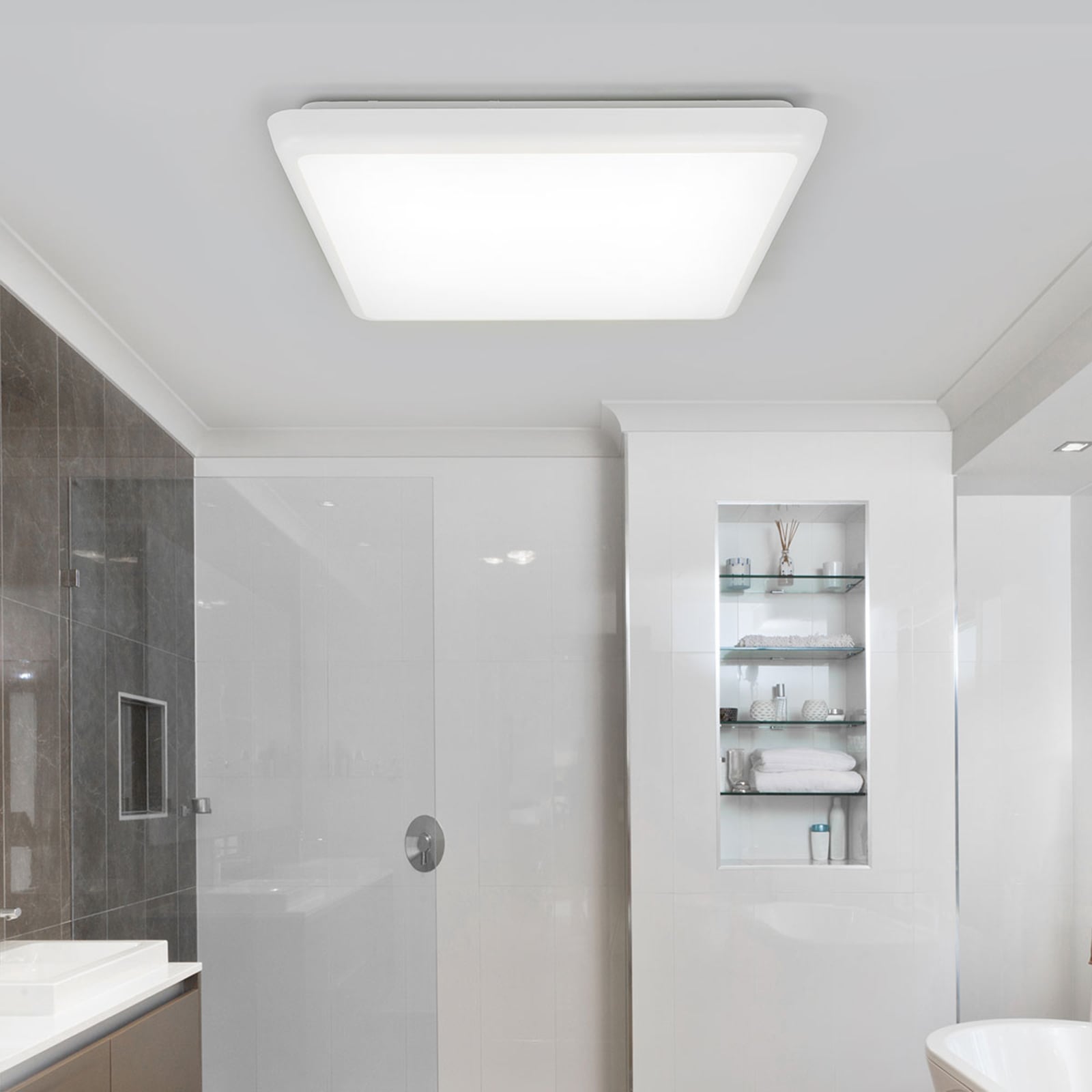 Detalj av LED taklampe Augustin 30x30 cm hvit IP54