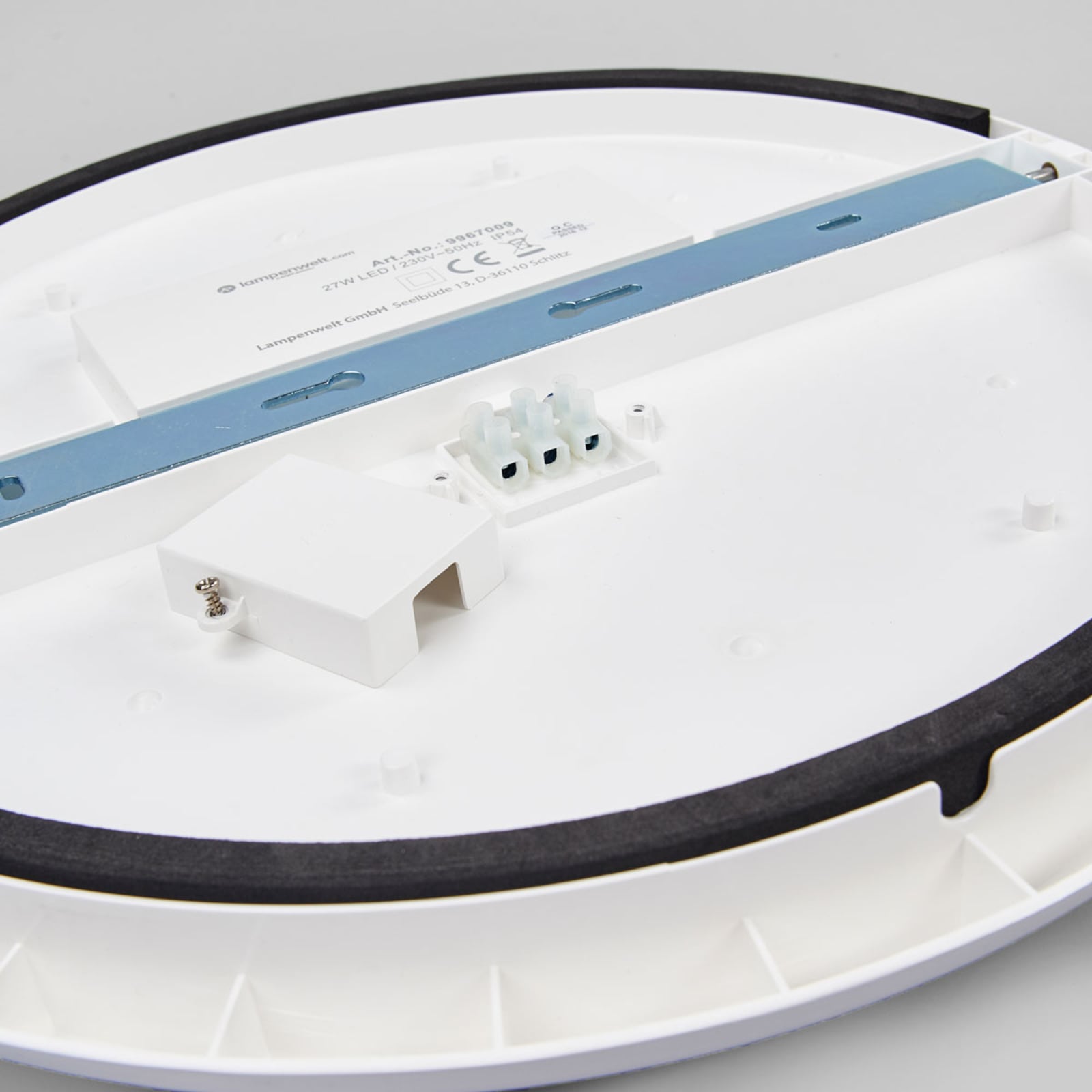 LED taklampe Augustin hvit plast Ø40 cm 4000K IP54 detalj av kant