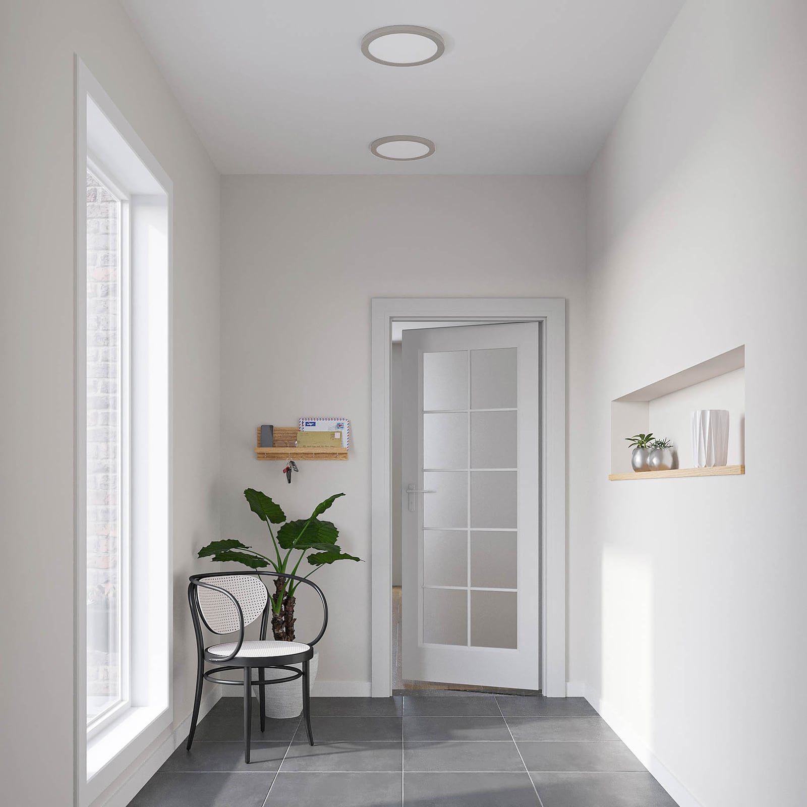 LED taklampe Aureka CCT aluminium sølv Ø33 cm nærbilde av lys