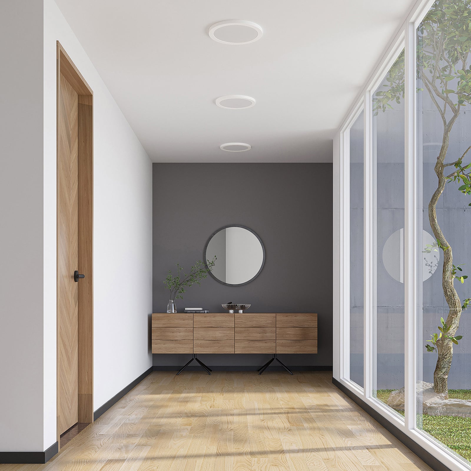 LED taklampe Aureka med bevegelsessensor CCT montert i tak