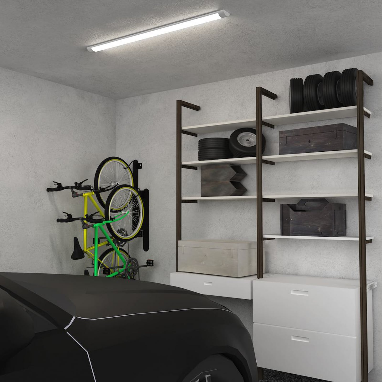 Nærbilde av LED taklampe Batten hvit aluminium 120 cm