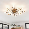 LED taklampe Bentas med bladdekor bronse Ø80 cm forfra
