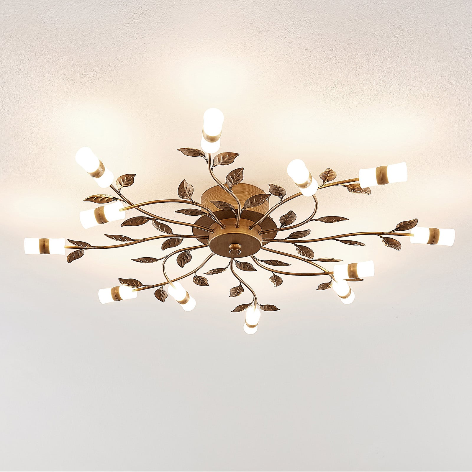 LED taklampe Bentas med bladdekor bronse Ø80 cm bakside