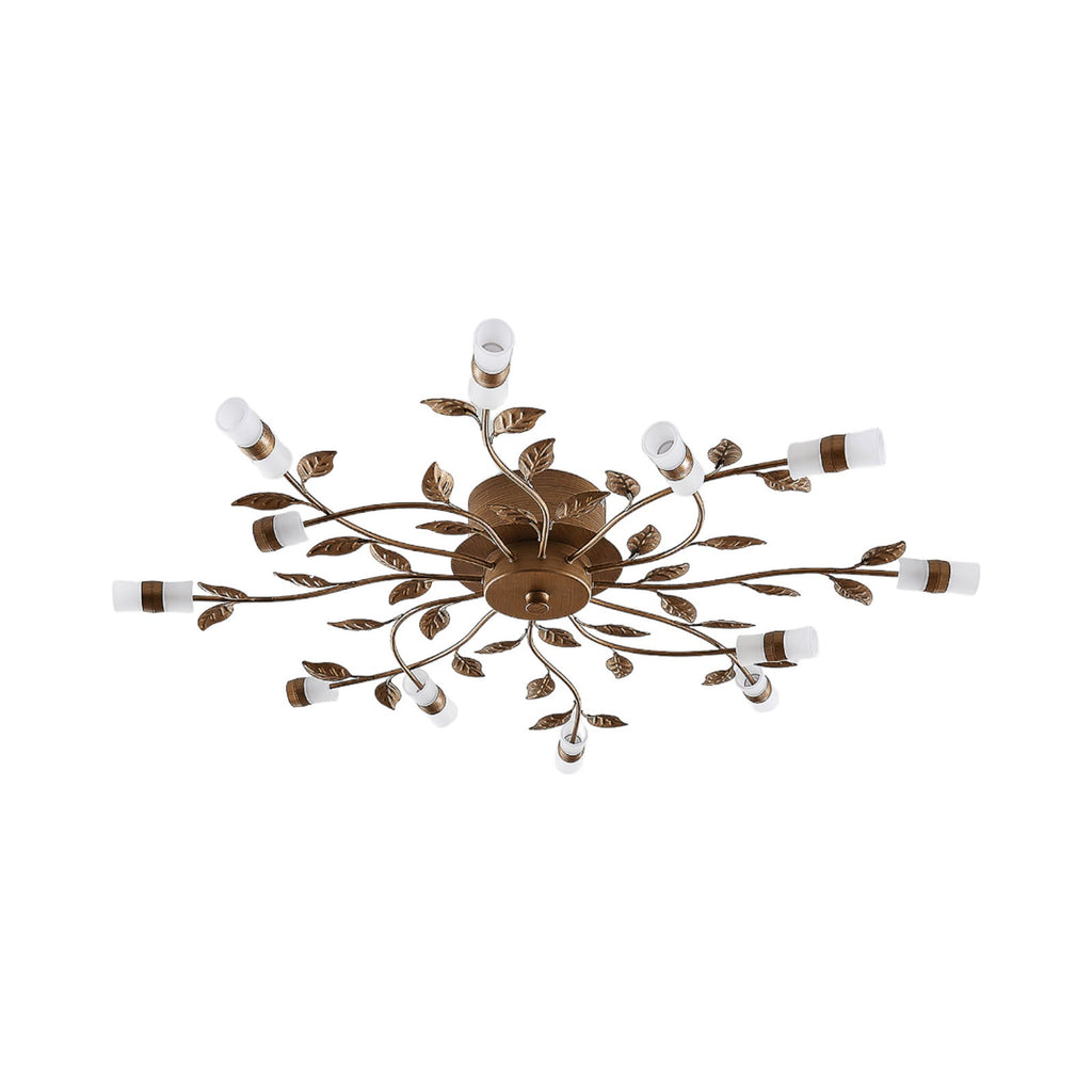 LED taklampe Bentas med bladdekor bronse Ø80 cm montert i rom