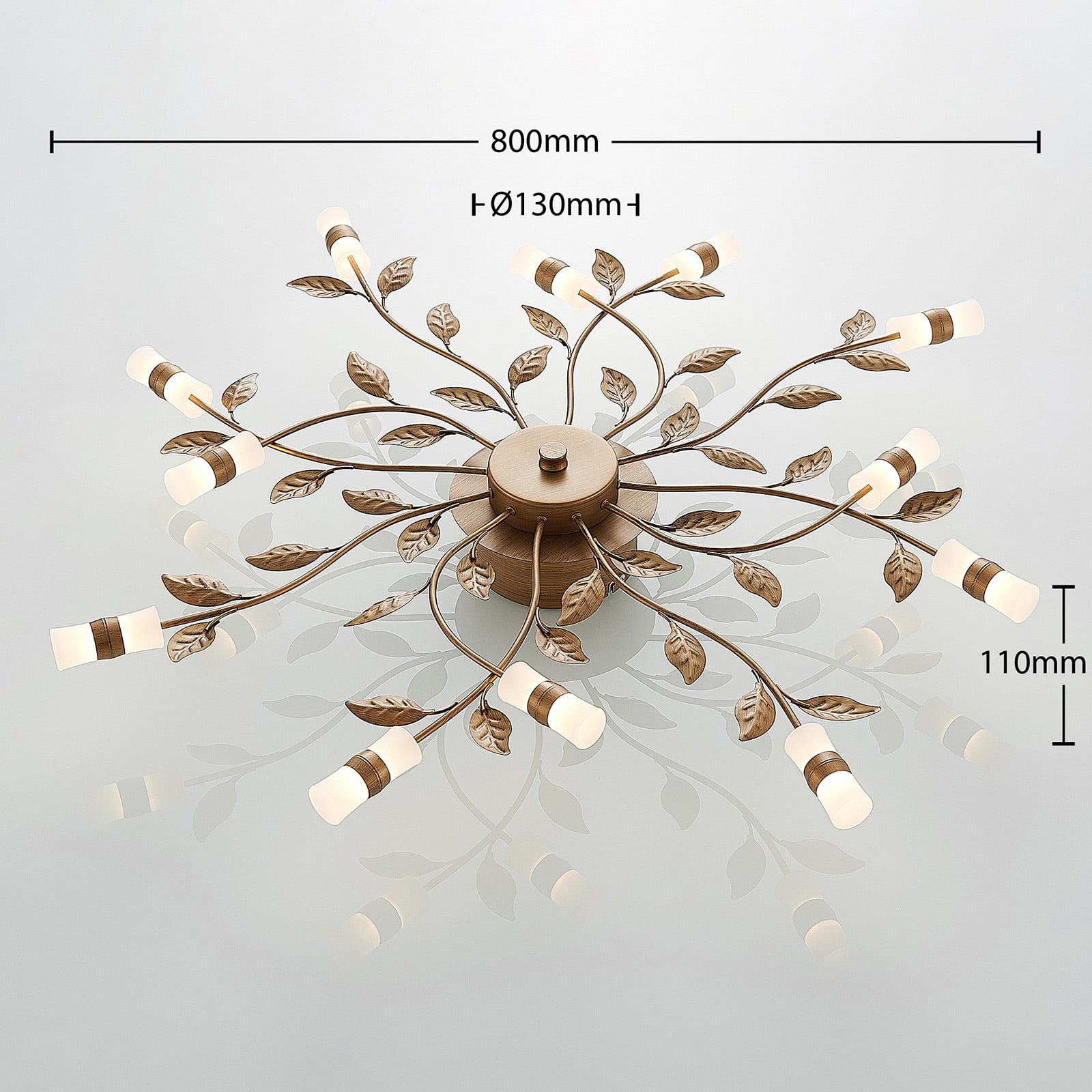LED taklampe Bentas med bladdekor bronse Ø80 cm nærbilde av LED-lys