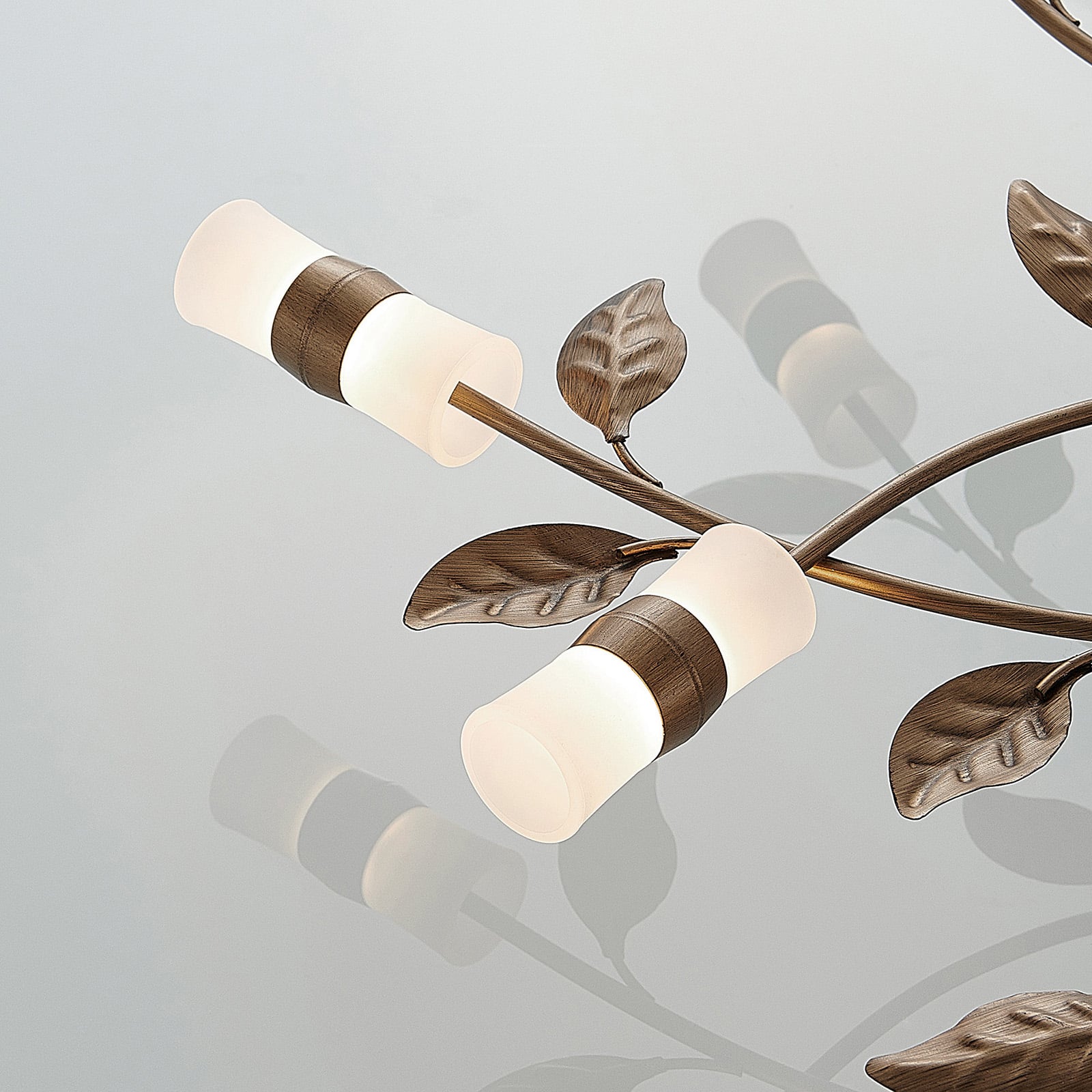 LED taklampe Bentas med bladdekor bronse Ø80 cm sideprofil