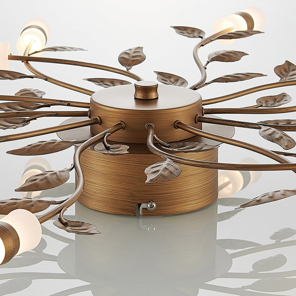 LED taklampe Bentas med bladdekor bronse Ø80 cm armdetaljer