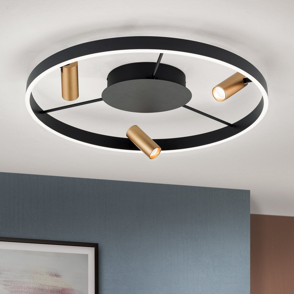 LED taklampe Berlin med 3 spotter svart/gull dimbar - ORION bakside