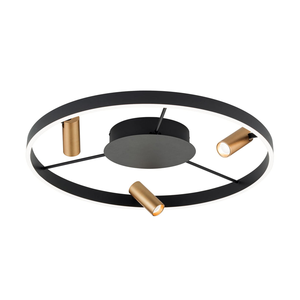 Detalj av LED taklampe Berlin med 3 spotter svart/gull dimbar - ORION